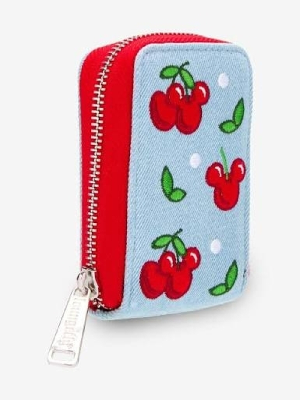 NWT Loungefly Red Cherry Print Zip Wallet on Light Blue